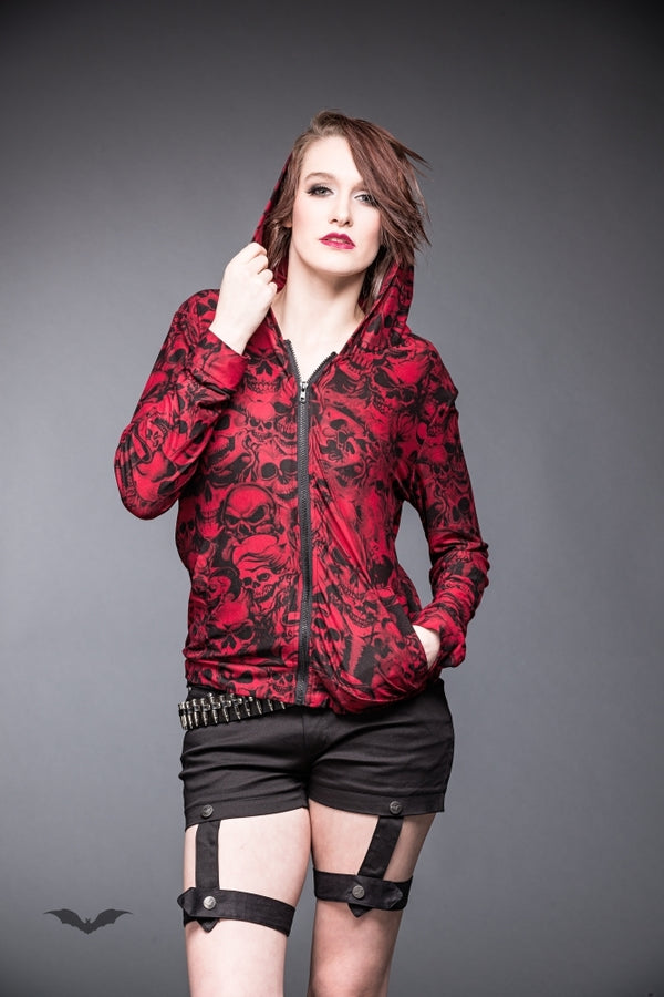 Queen of Darkness - Red jacket with many different skulls