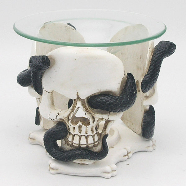 Skull and Serpent Resin Oil & Wax Burner with Glass Dish SK340