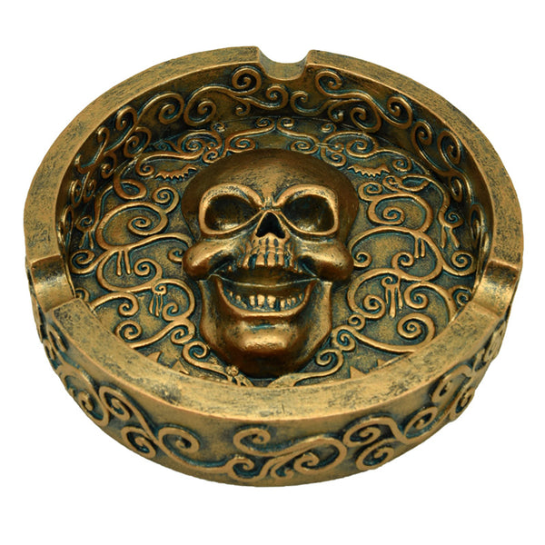 Decorative Ashtray - Metallic Brushed Gold Effect Skull SK362-0