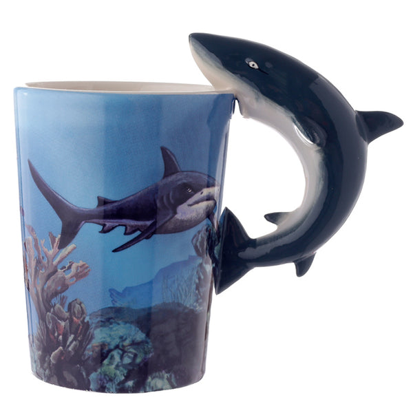 Novelty Sealife Design Shark Shaped Handle Ceramic Mug SMUG08