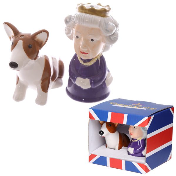 Novelty Collectable Queen and Corgi Ceramic Salt and Pepper Set SP54 by Puckator