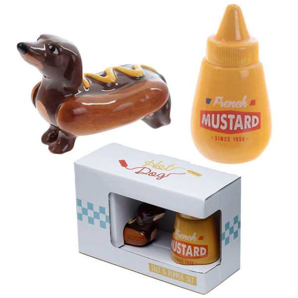 Cute Ceramic Sausage Dog and Mustard Salt and Pepper Set SP60-0