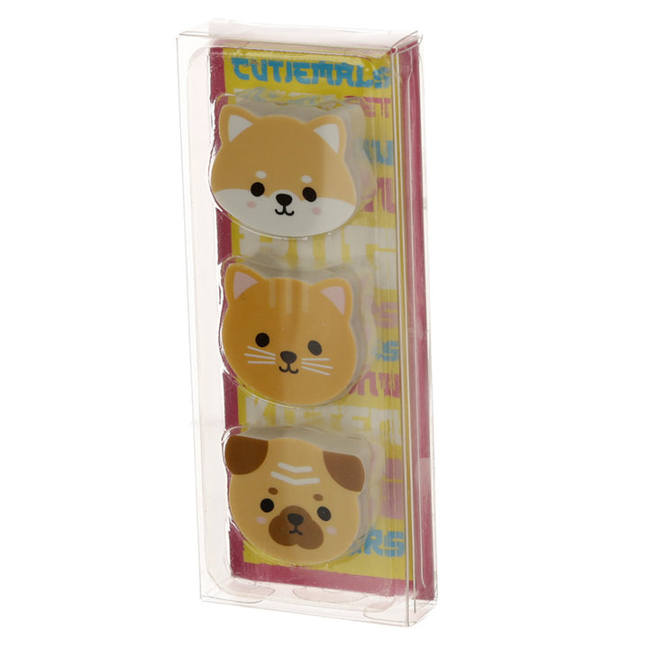 Adoramals Pug, Cat, Shiba Inu 3 Piece Eraser Set STA117 by Puckator