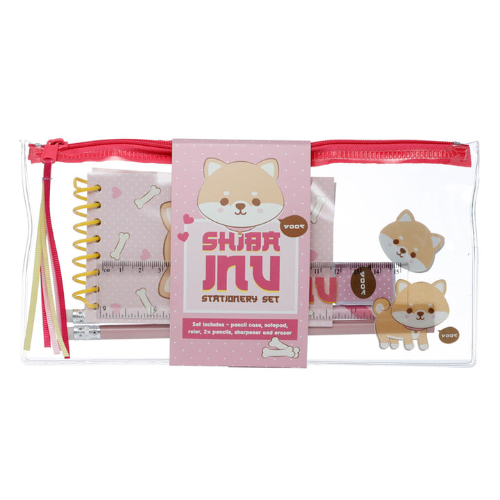 7 Piece Clear Pencil Case Stationery Set - Adoramals Shiba Inu Dog  STA261 by Puckator