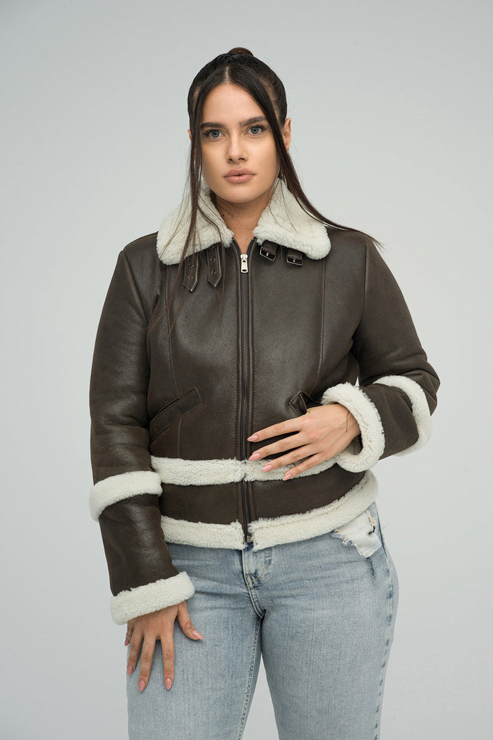 Brown Merino Shearling Leather Jacket by Buy Me Fur Ltd