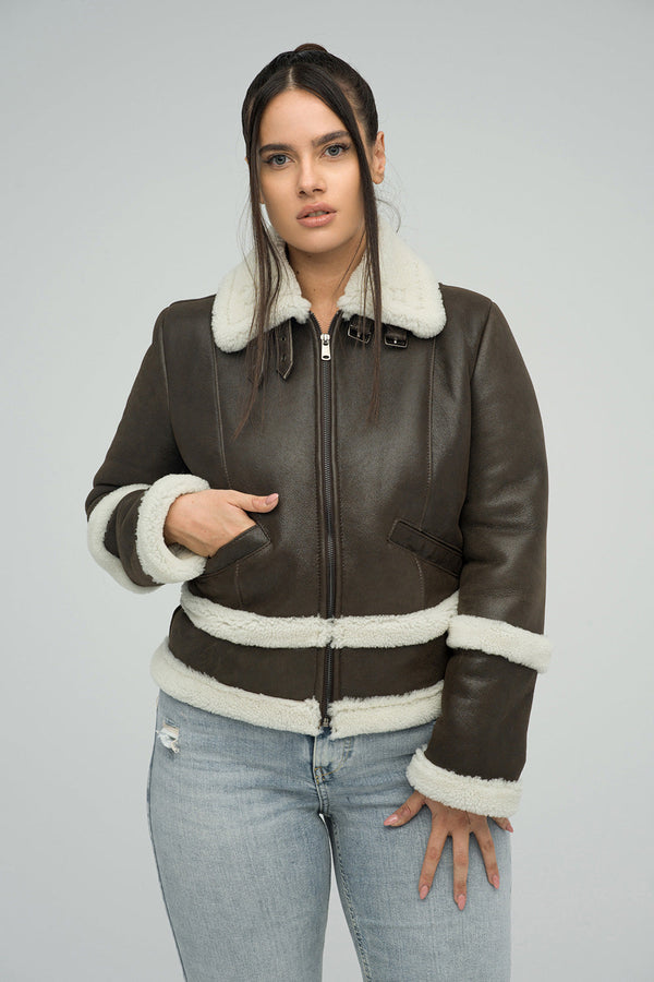 Brown Merino Shearling Leather Jacket by Buy Me Fur Ltd