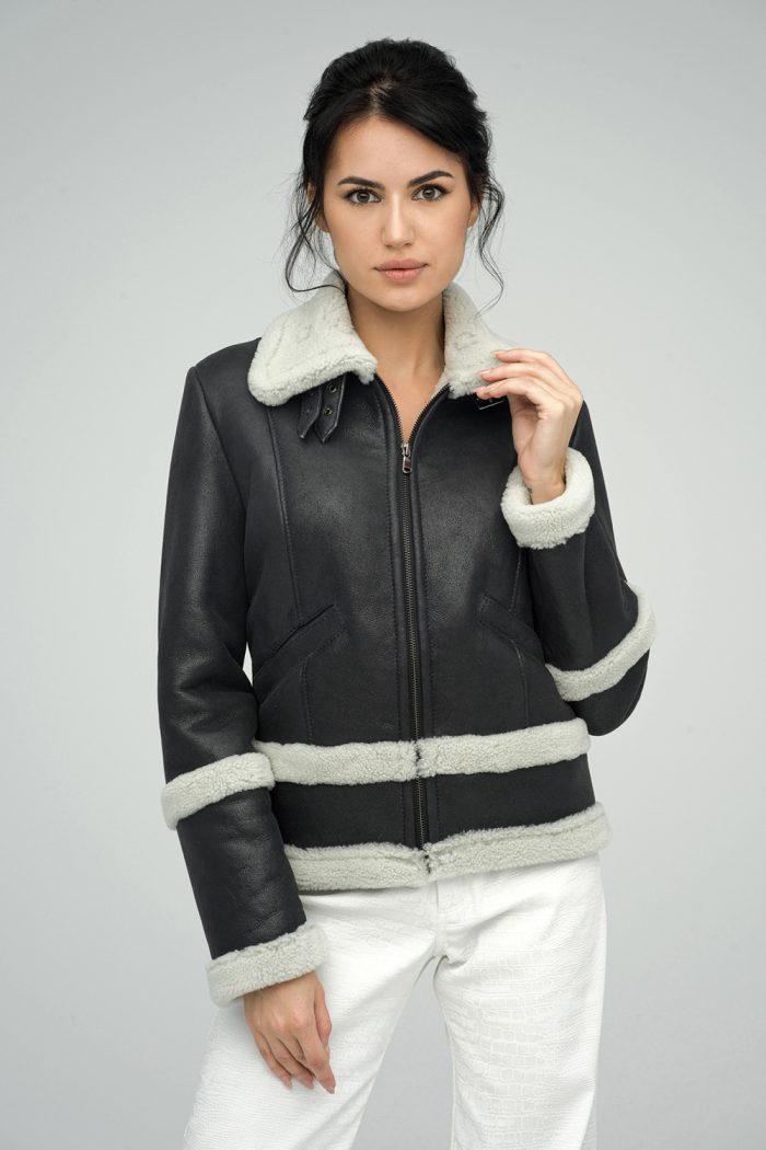 Gray Merino Shearling Leather Jacket by Buy Me Fur Ltd