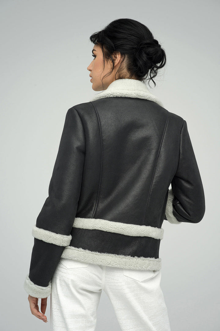 Gray Merino Shearling Leather Jacket by Buy Me Fur Ltd