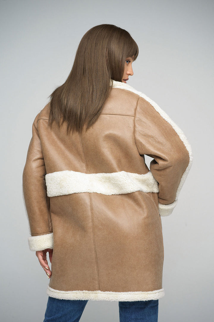 Beige Sheepskin Bomber Jacket by Buy Me Fur Ltd