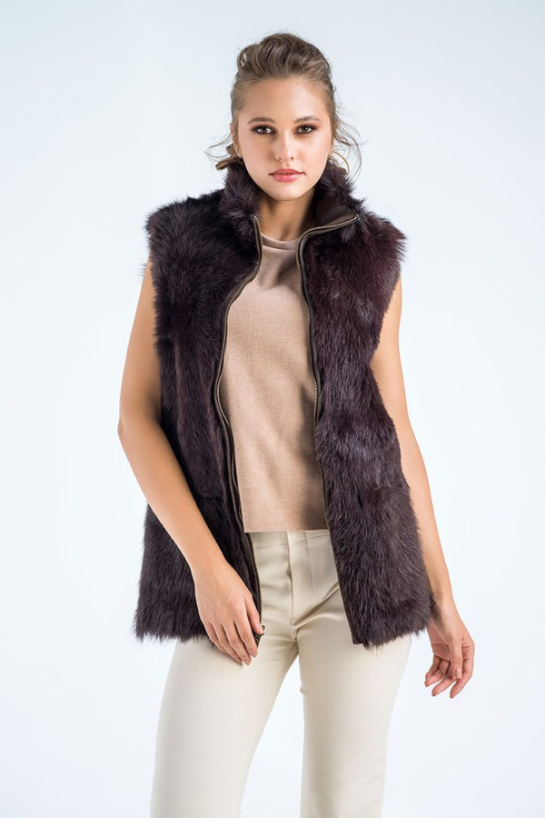 Brown Geniune Reversible Sheepskin Fur Vest by Buy Me Fur Ltd