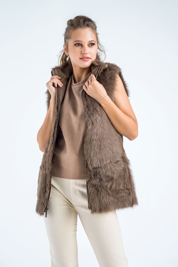 Taupe Geniune Reversible Sheepskin Fur Vest by Buy Me Fur Ltd