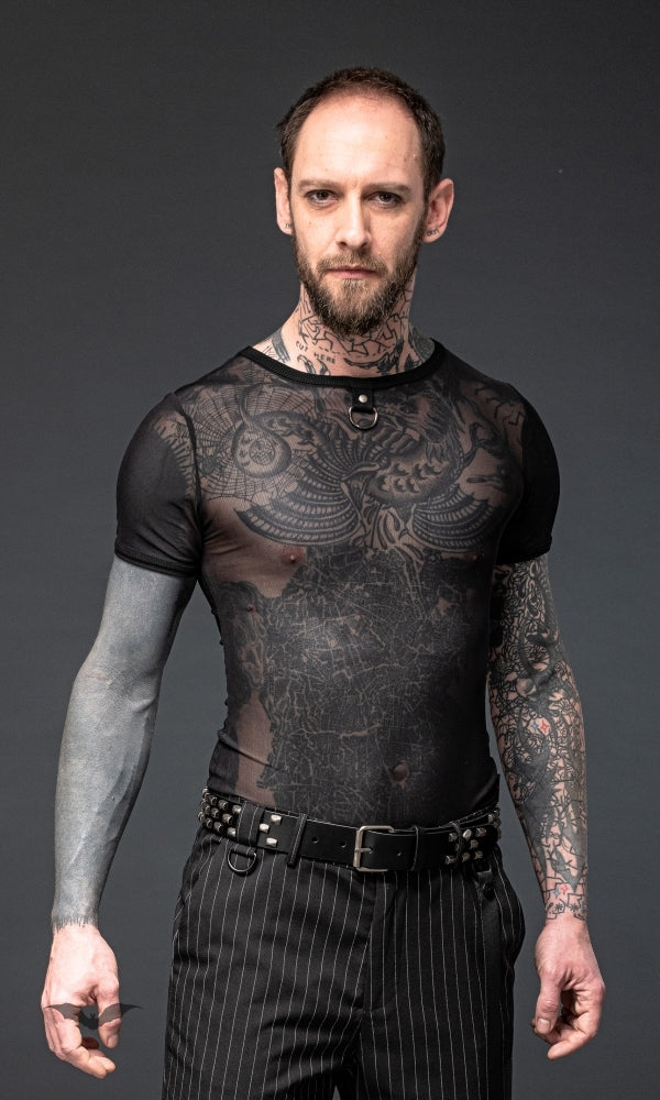 Queen of Darkness - Short-sleeved mesh shirt with D-ring on