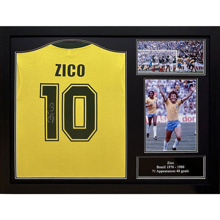 Brasil 1982 Zico Signed Shirt (Framed) by Brasil