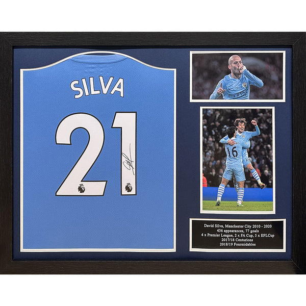 Manchester City FC David Silva Signed Shirt (Framed)