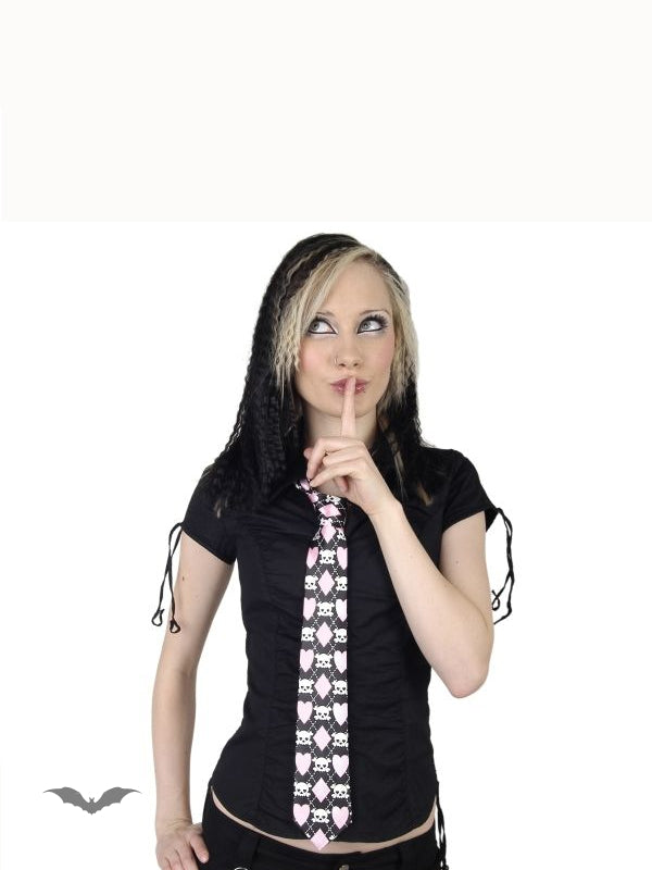 Queen of Darkness - Tie with skulls & pink hearts & diamonds by Queen Of Darkness