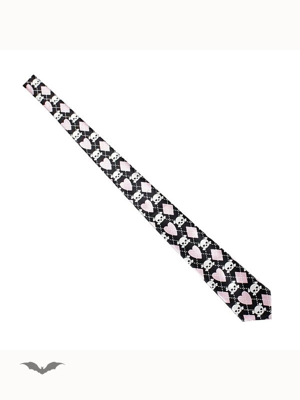 Queen of Darkness - Tie with skulls & pink hearts & diamonds