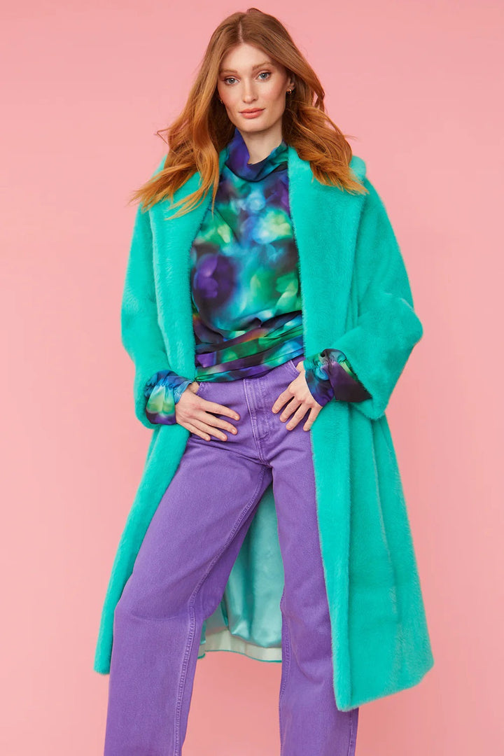 Turquoise Duchess Faux Fur Midi Coat-0