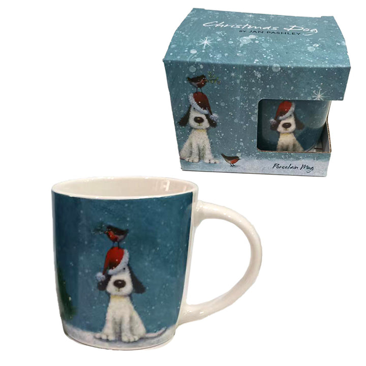 Christmas Porcelain Mug - Jan Pashley Christmas Dog & Robin XMUG68-0