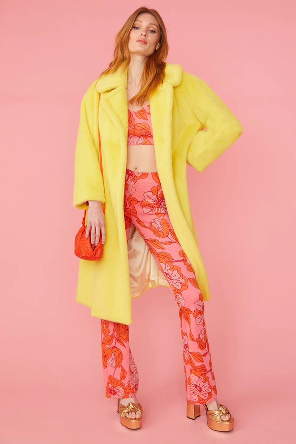 Yellow Faux Fur Midi Coat-0