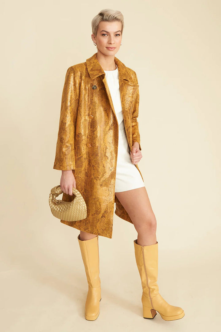 Yellow Faux Suede Snake Print Mara Coat-2