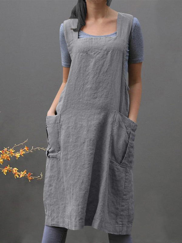 Zanzea - Sleeveless Side Pockets Cotton Loose Solid Color Vintage Apron Dress SALE by Zanzea