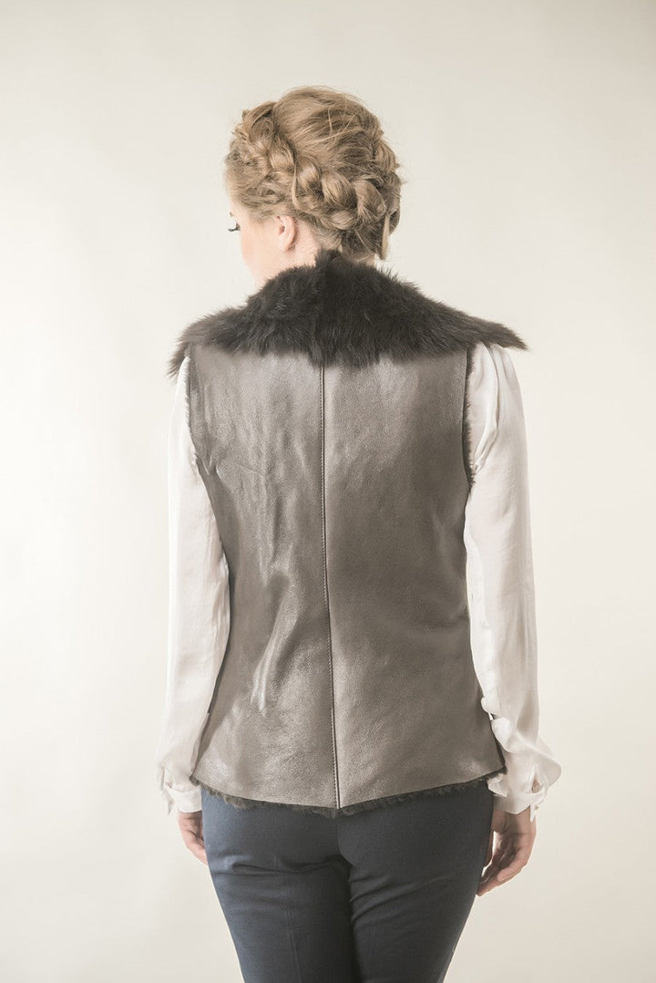 Brown Merino Fur Nappa Lamb Leather Vest by Buy Me Fur Ltd