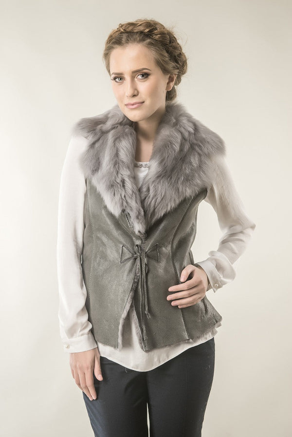 Gray Merino Fur Nappa Lamb Leather Vest by Buy Me Fur Ltd