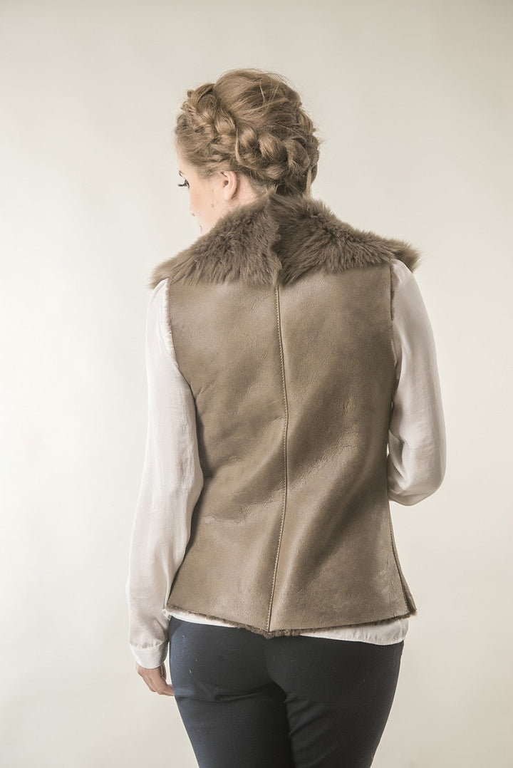 Taupe Merino Fur Nappa Lamb Leather Vest by Buy Me Fur Ltd